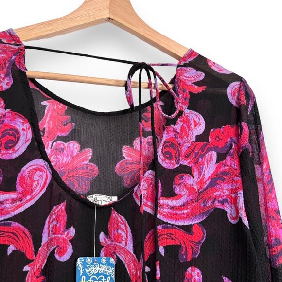 NWT Intimately Free People Black Pink Symphony Bell Sleeve Mini Dress Womens XS - Picture 8 of 11